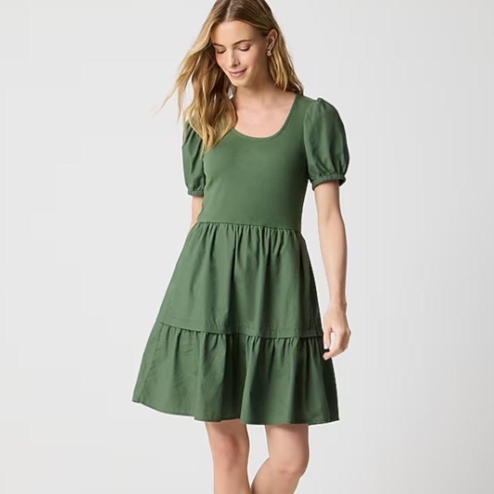 J crew utility green Puff-sleeve knit mixy mini dress